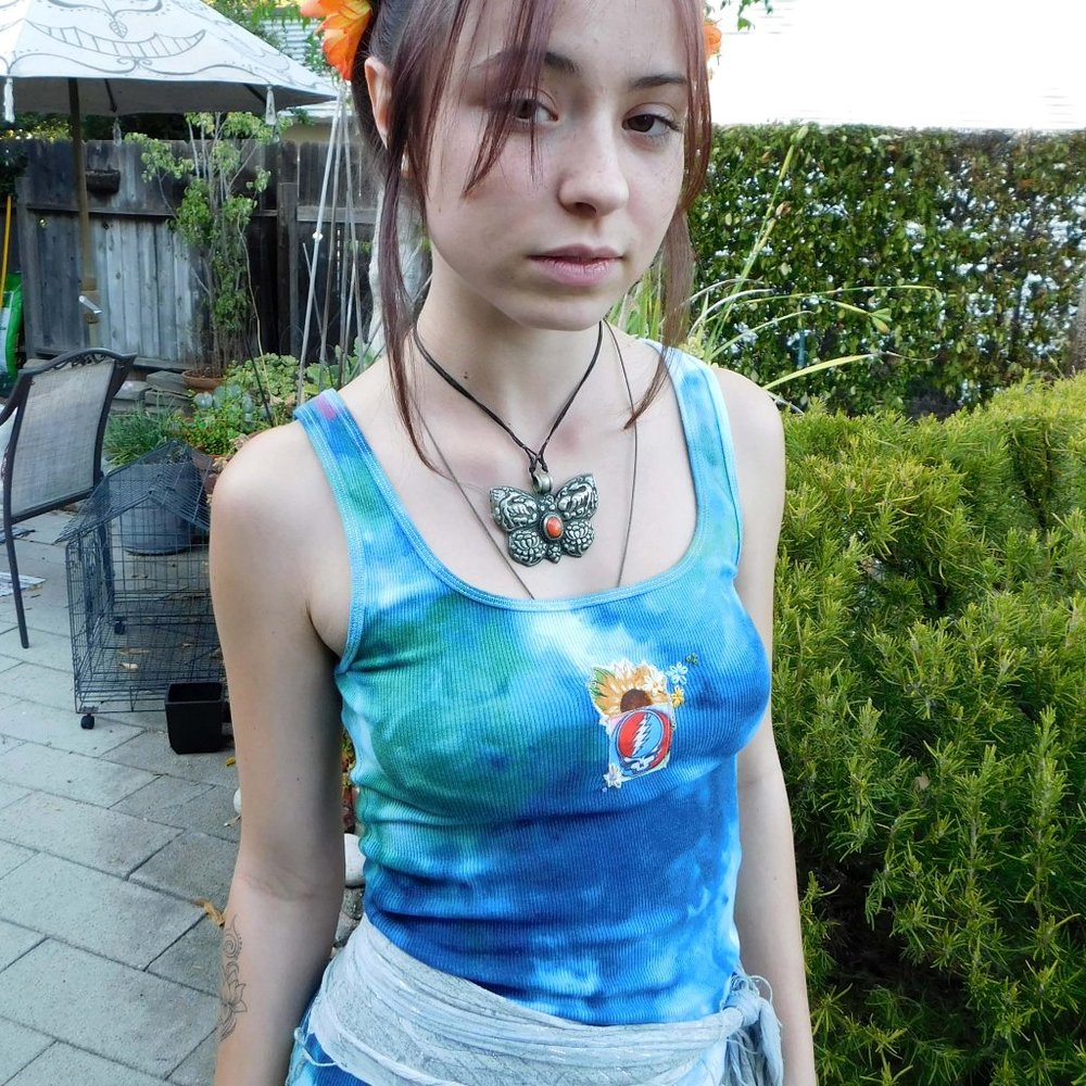 Ice Dyed Up-Cycled Stealie Sunflower Tank Top